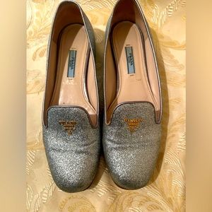 Prada silver sparkle flats size 37. Used condition